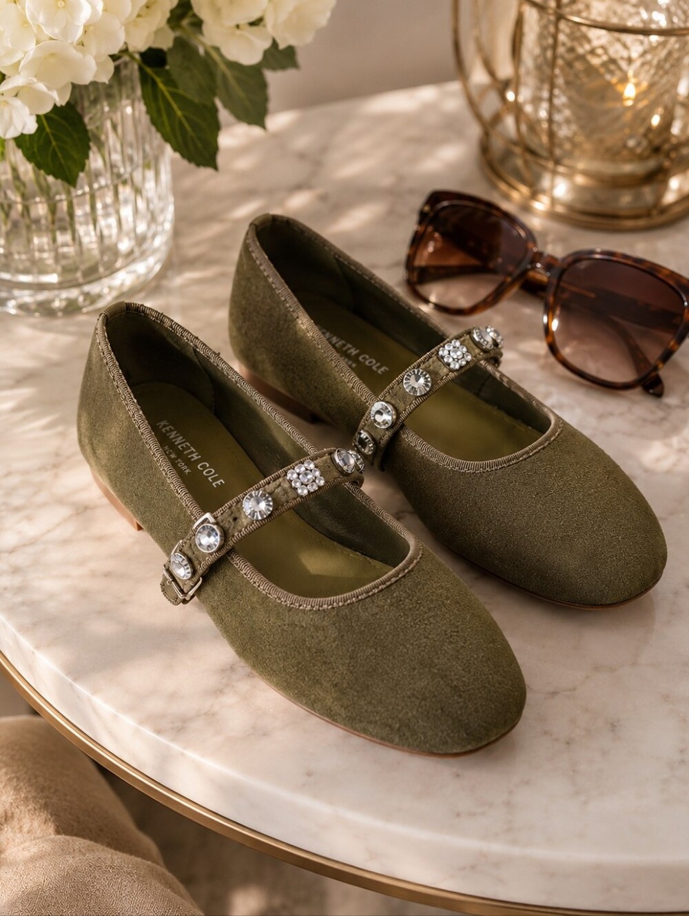 Kenneth Cole Elda Velvet Mary Jane Flats | Olive Green | Size 9.5 | NWOB ✨